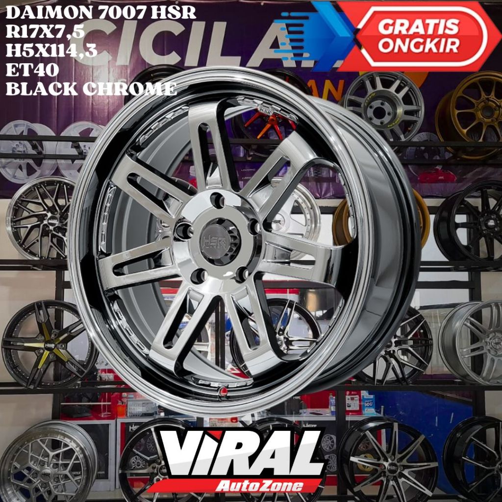 Velg Mobil Racing Ring 17 Black Chrome HSR DAIMON R17 Untuk Wrv, Innova, Stargazer, Scross
