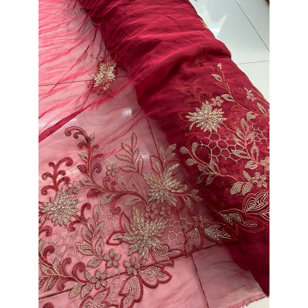 Per 1/2mtr Obral Kain Sifon Kasionik Bordir Bunga Pinggiran Lebar 150cm