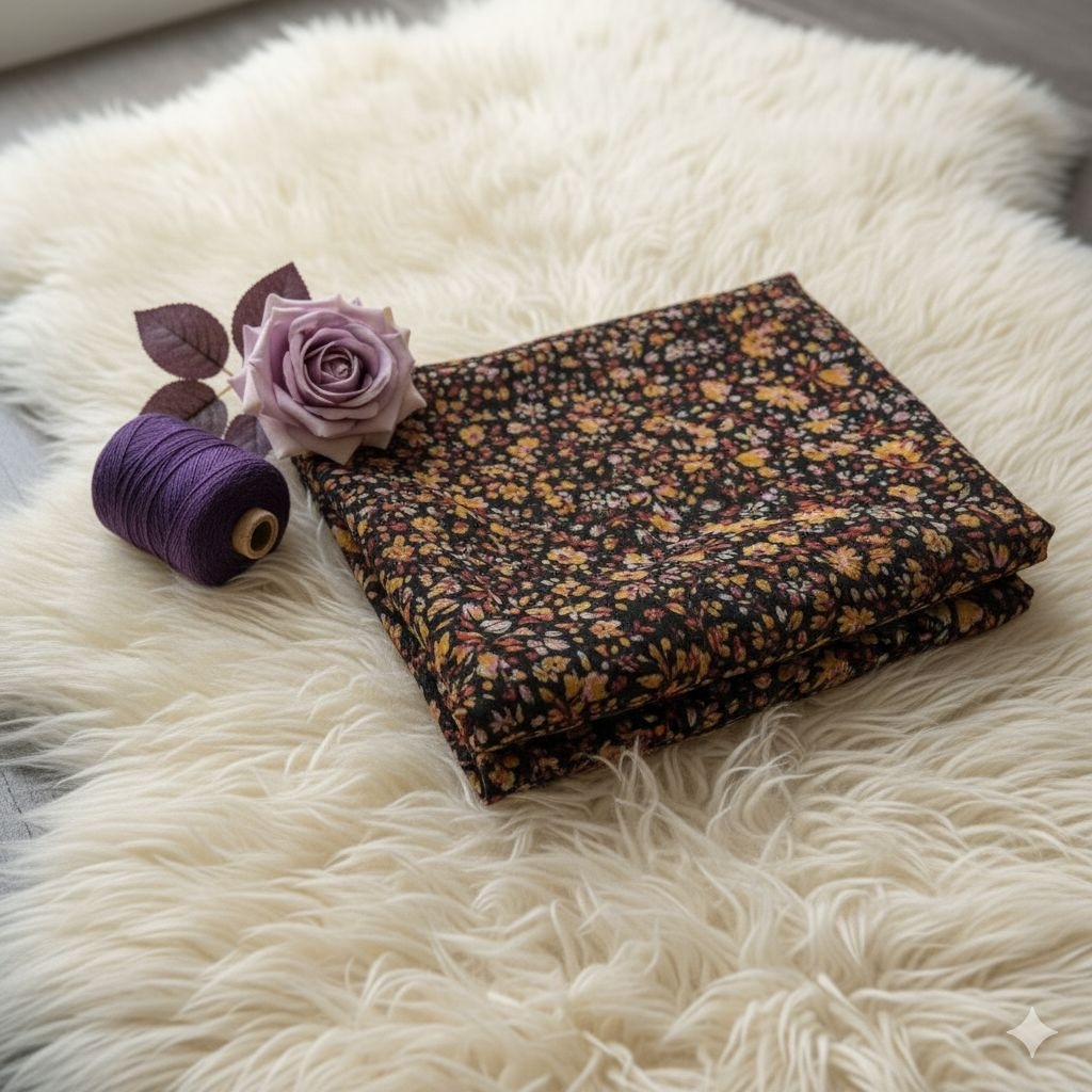 Kain Sifon Ceruty Premium Motif Bunga Kecil Rapat Hitam / Small Floral Printing Lq