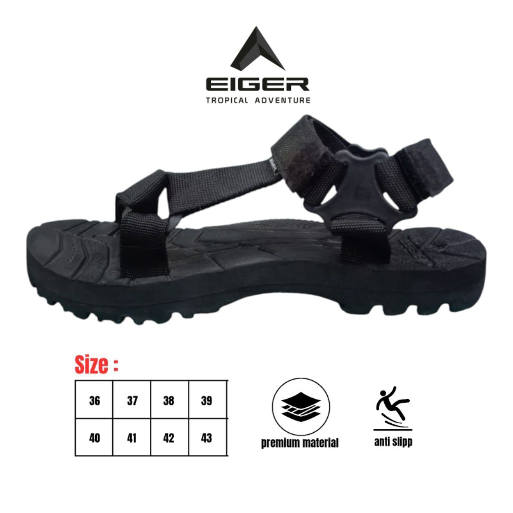 Sendal_Eiger Gunung Hitam Polos Original Pria/Wanita