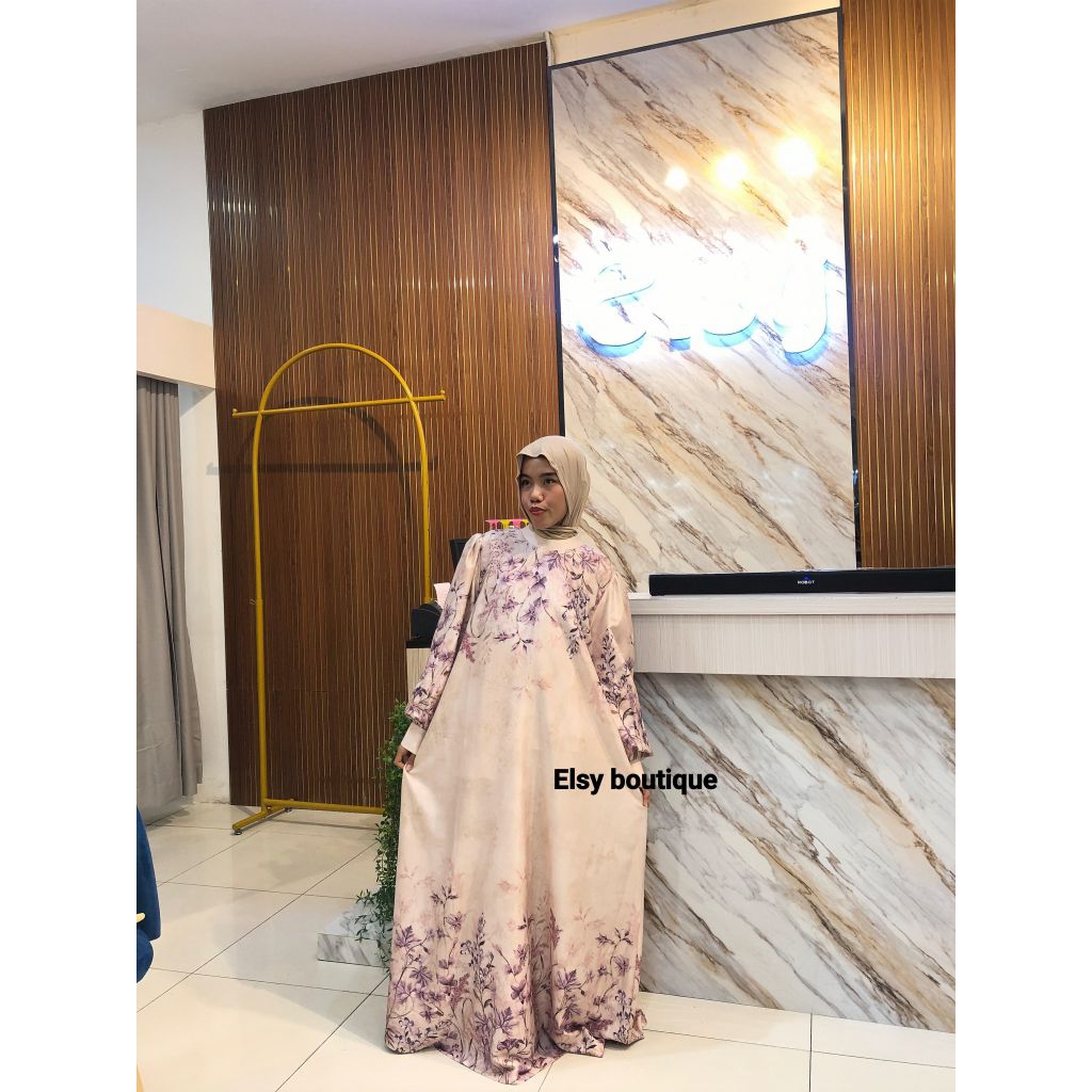 Gamis Satin Motif Bunga by Elsy Boutique