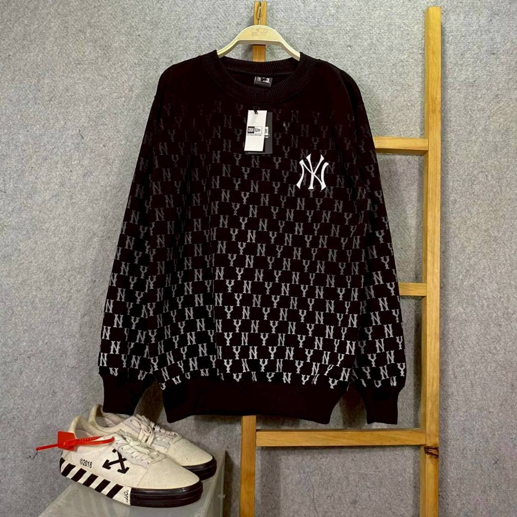 SWEATER CREWNECK NEW ERA NY NEW YORK LOGO BB FULL PRINT LOGO BORDIR ON BLACK