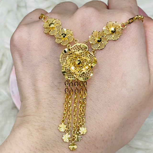 kalung fancy bunga kerawang bunga bunga rumbai 54 cm emas asli kadar 700