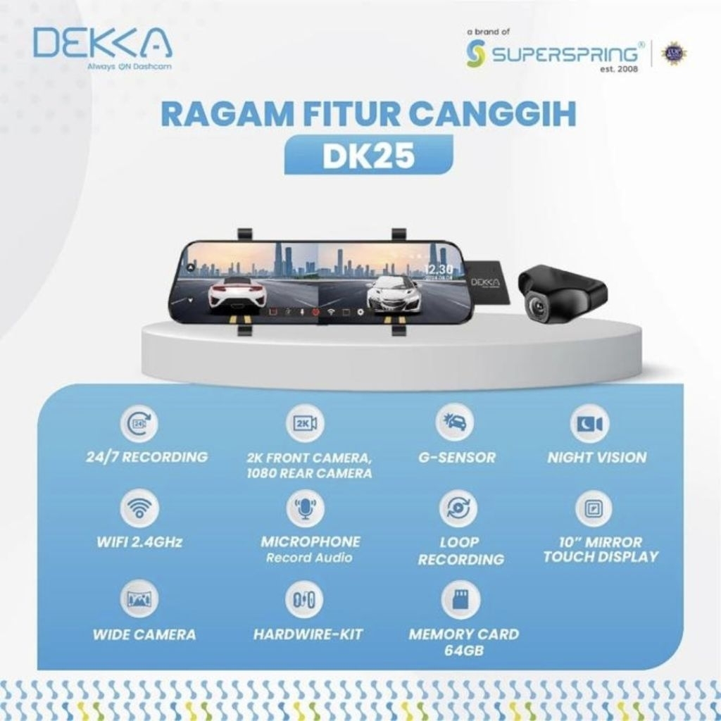 Dash cam Mobil 2K Kamera Depan Belakang Mirror Spion Mobil 2K Kamera Depan Belakang Wifi 2.4 Ghz Gps