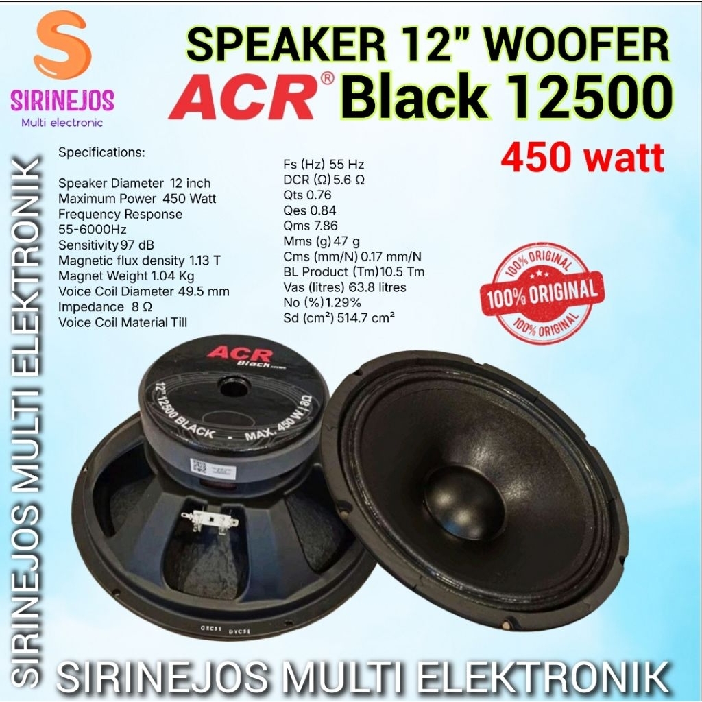 Speaker acr 12500 woofer 450 Watt 12 inchi