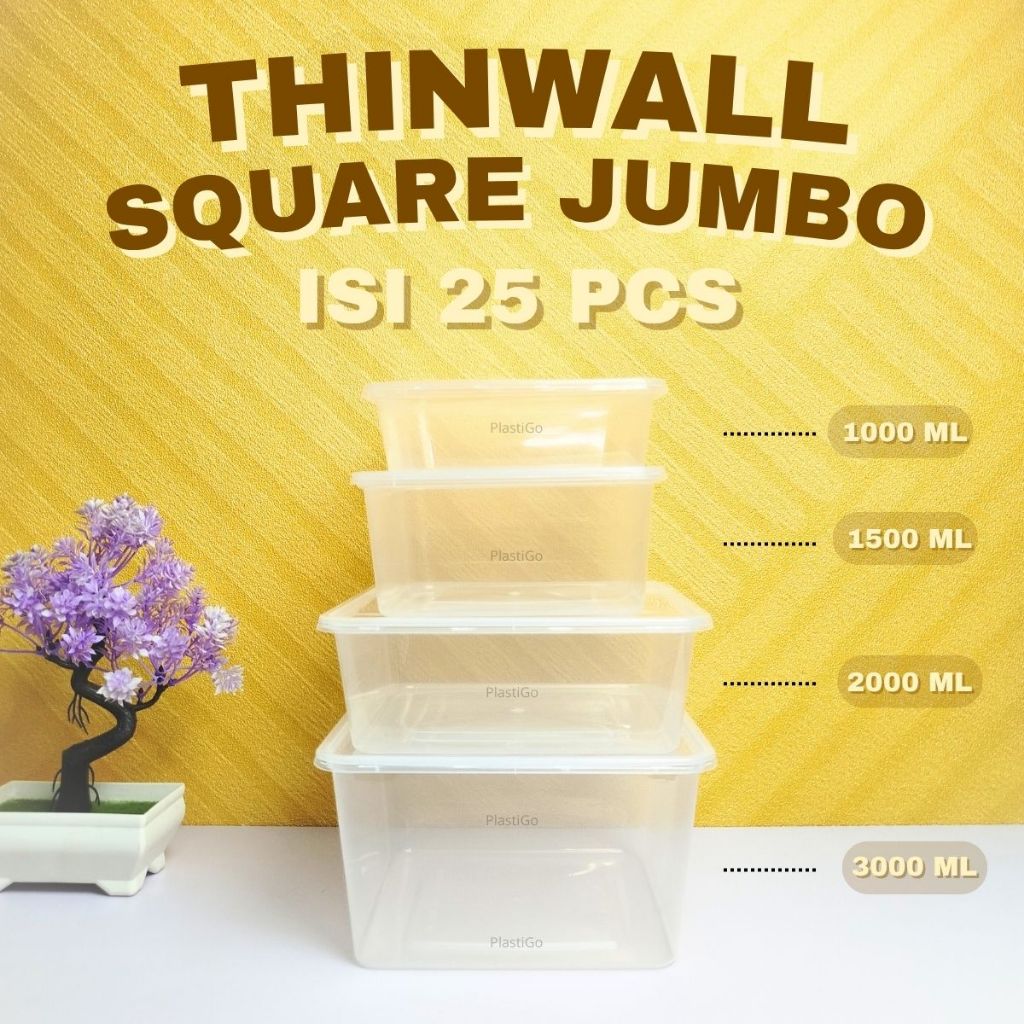 [Isi 25] Thinwall Square Jumbo - Thinwall Kotak Besar / Thinwall Besar - UK 1000ml / 1500ml / 2000ml