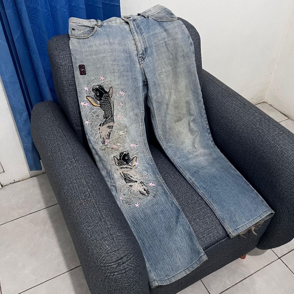 Karakuri Tamashii Sukajan Koi Denim Jeans Pants