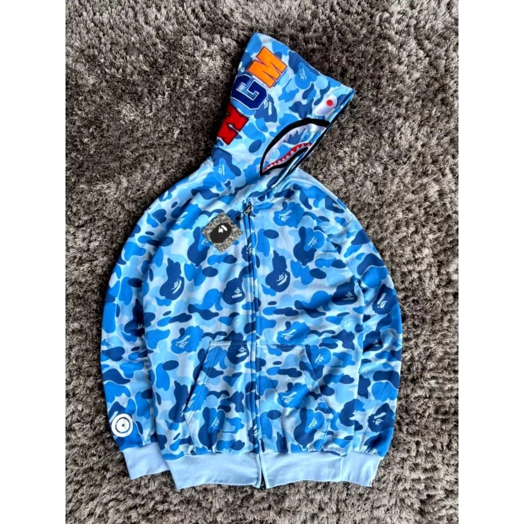 HOODIE ZIPPER BAPE BIRU CAMO