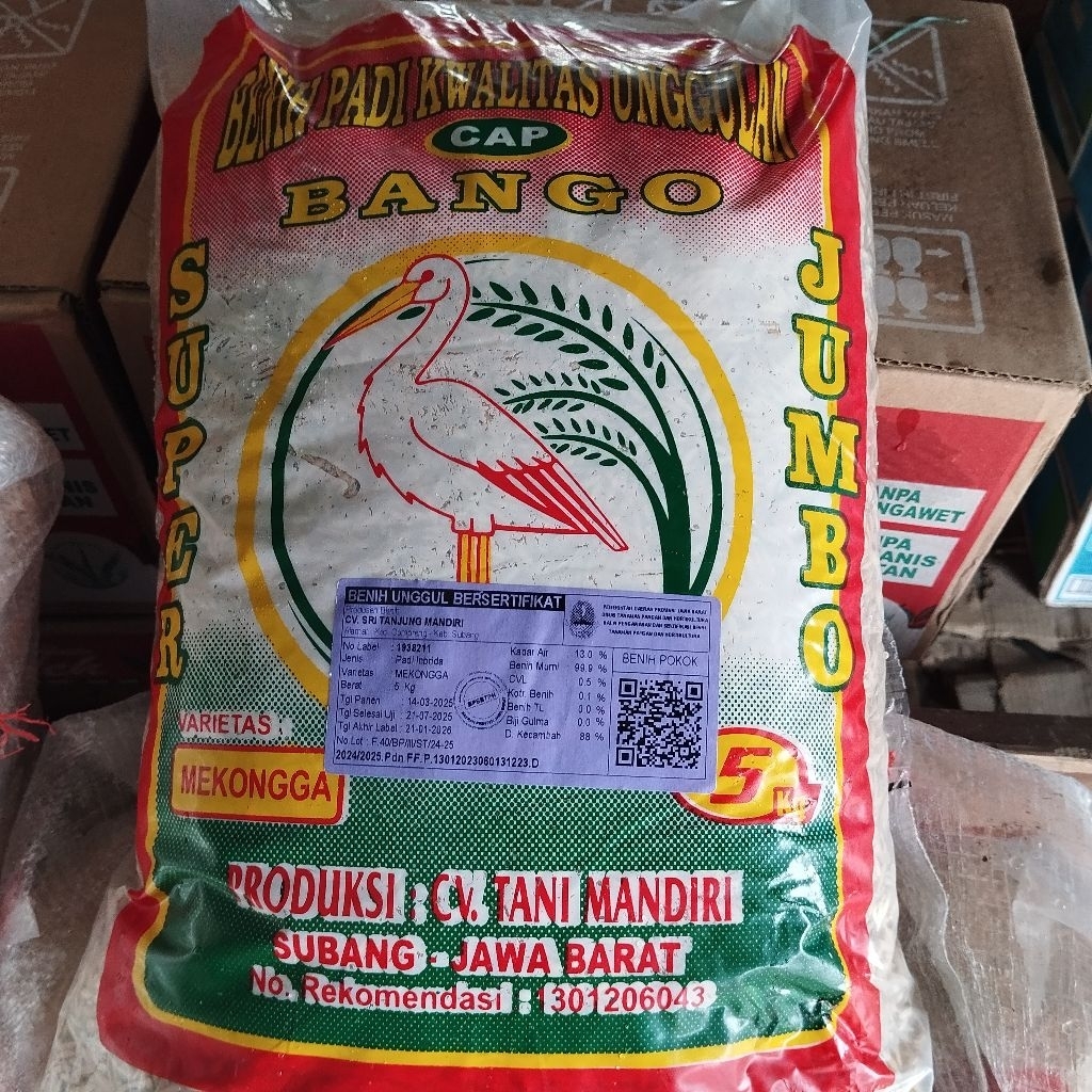 Benih Padi Super Jumbo Varietas Mekongga Cap Bango Kemasan  5  Kg