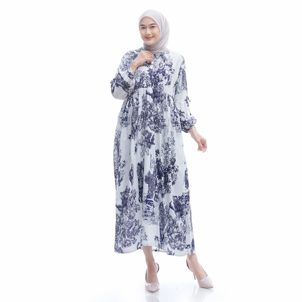 Velisa Maroon Ribbon Dress - Gamis Premium Motif Pita Elegan Muslimah Modern-Diamon putih navy