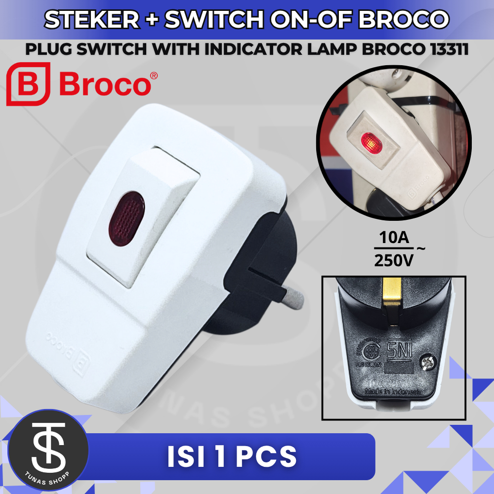 STEKER + SWITCH ON-OFF BROCO 13311 / STEKER + SWITCH ON OFF BROCO 13311 / Steker Broco 13311 dengan 