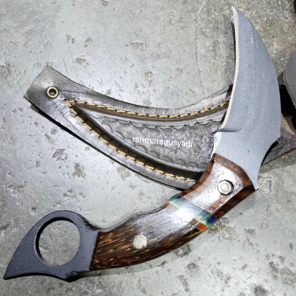 Pisau Skinner /Kerambit Baja Per Sarung Kulit Tajam 12cm