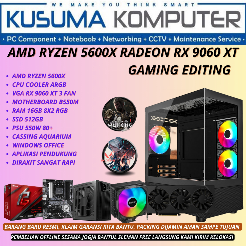 PC Gaming Editing AMD Ryzen 5 5600X VGA RX 9060 XT 16GB SSD 512GB