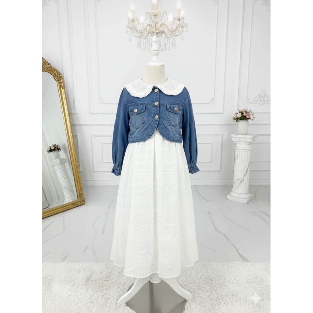 DRESS GAMIS PUTIH ROMPI JEANS KATBOL