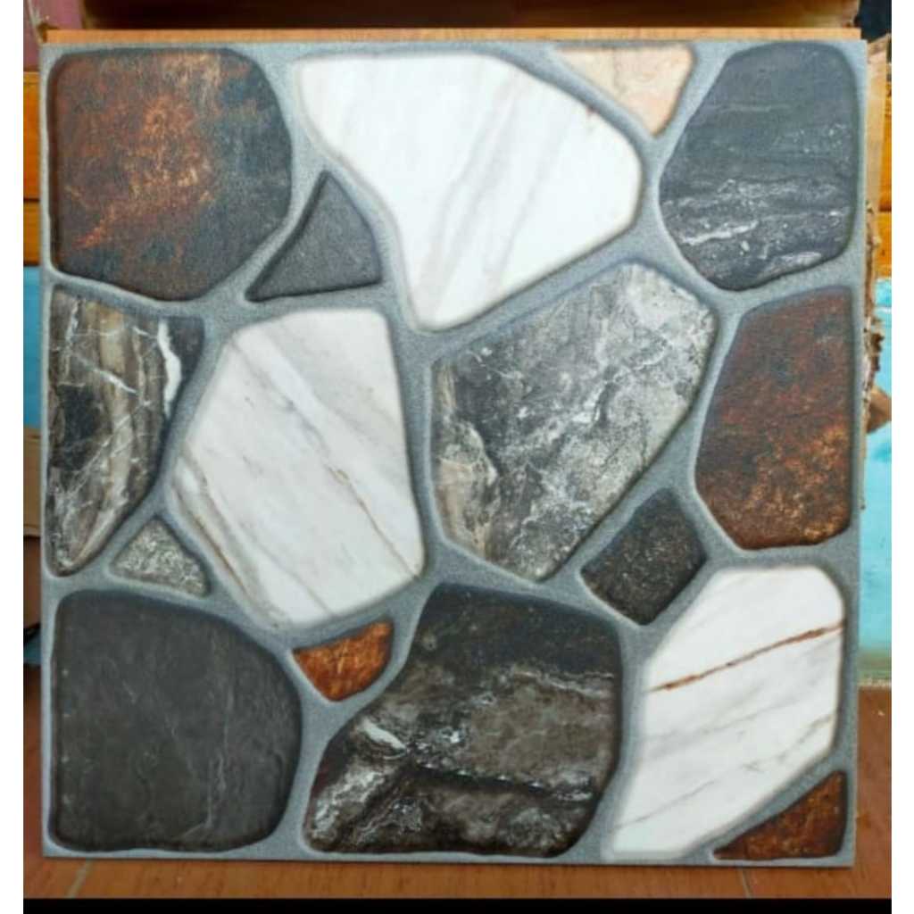KERAMIK LANTAI KASAR/MATT MOTIF BATU BROWN MULIA