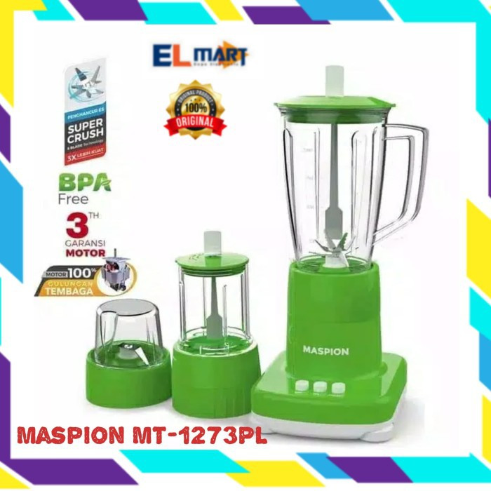 Maspion  MT 1273PL Blender Plastik 1273 PL  1 Liter Penggiling Bumbu Basah Kering