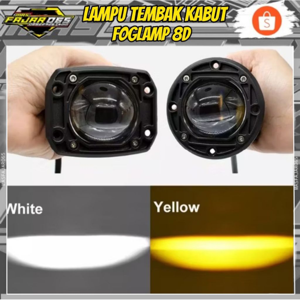 LAMPU FOGLAMP 8D HRJ LASER GUN PUTIH KUNING 6000K 3500K JEEP OFROAD 4X4