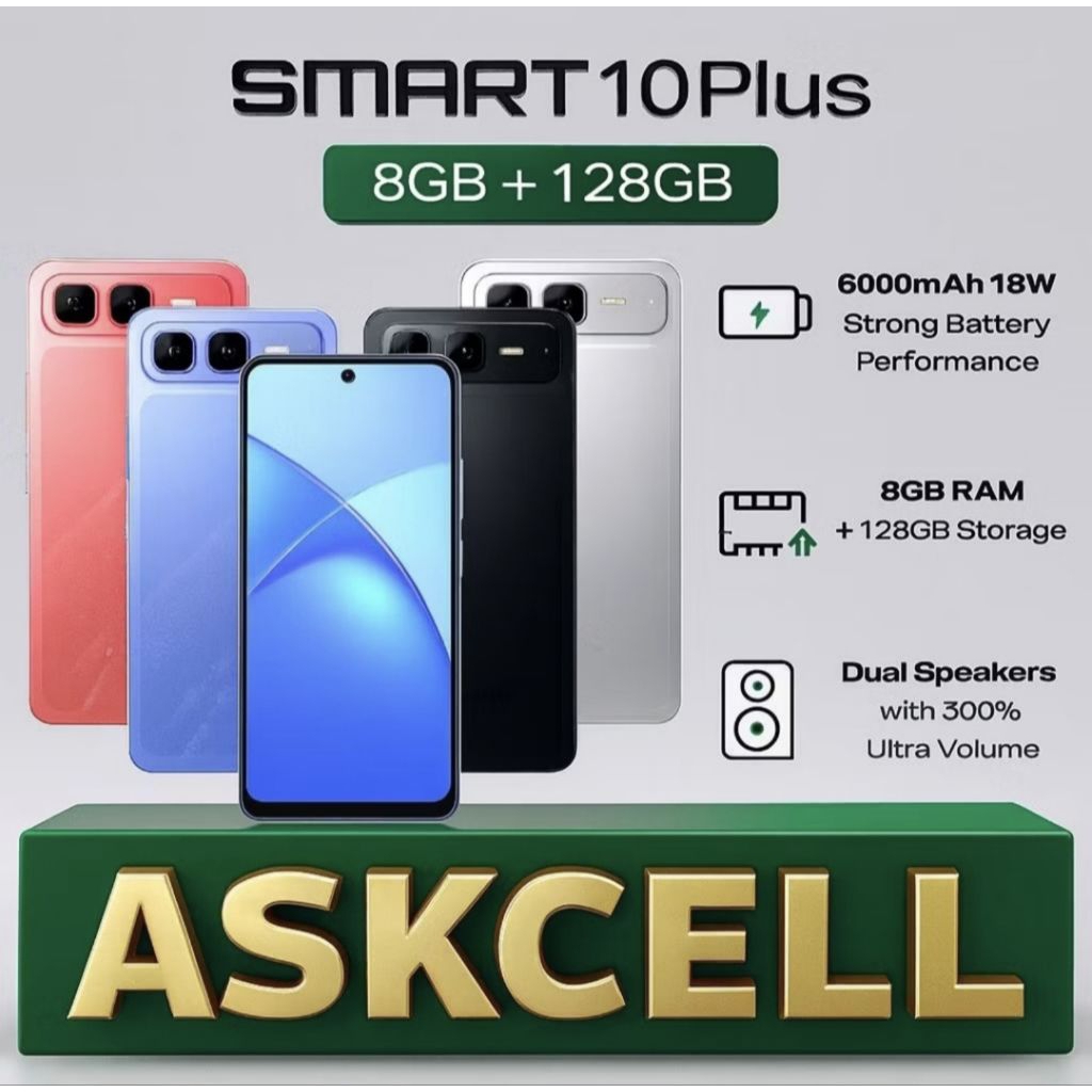 Infinix Smart 10 Plus 8/128GB - Up To 16GB Extended Ram - 6,67 Inch 120Hx Hd+ - T250 - 6000mAh
