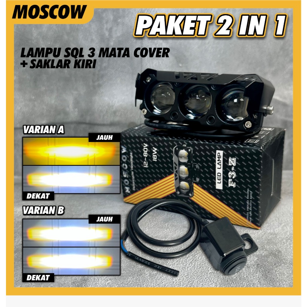 PAKET Lampu Tembak Sorot LED Laser Gun SQL 3 Mata Mobil Motor SQL 3 LED Lasergun Lampu Tembak Sorot 