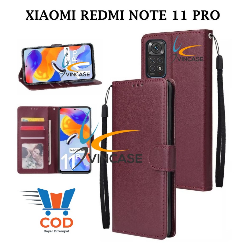 XIAOMI REDMI NOTE 11 PRO FLIP LEATHER CASE PREMIUM - FLIP WALLET CASE KULIT UNTUK XIAOMI REDMI NOTE 