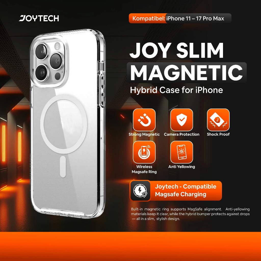 Joytech Magnetic Clear Case Untuk iPhone 11 12 14 14 15 16 17 Pro Max Plus – Casing Hybrid Slim Shoc