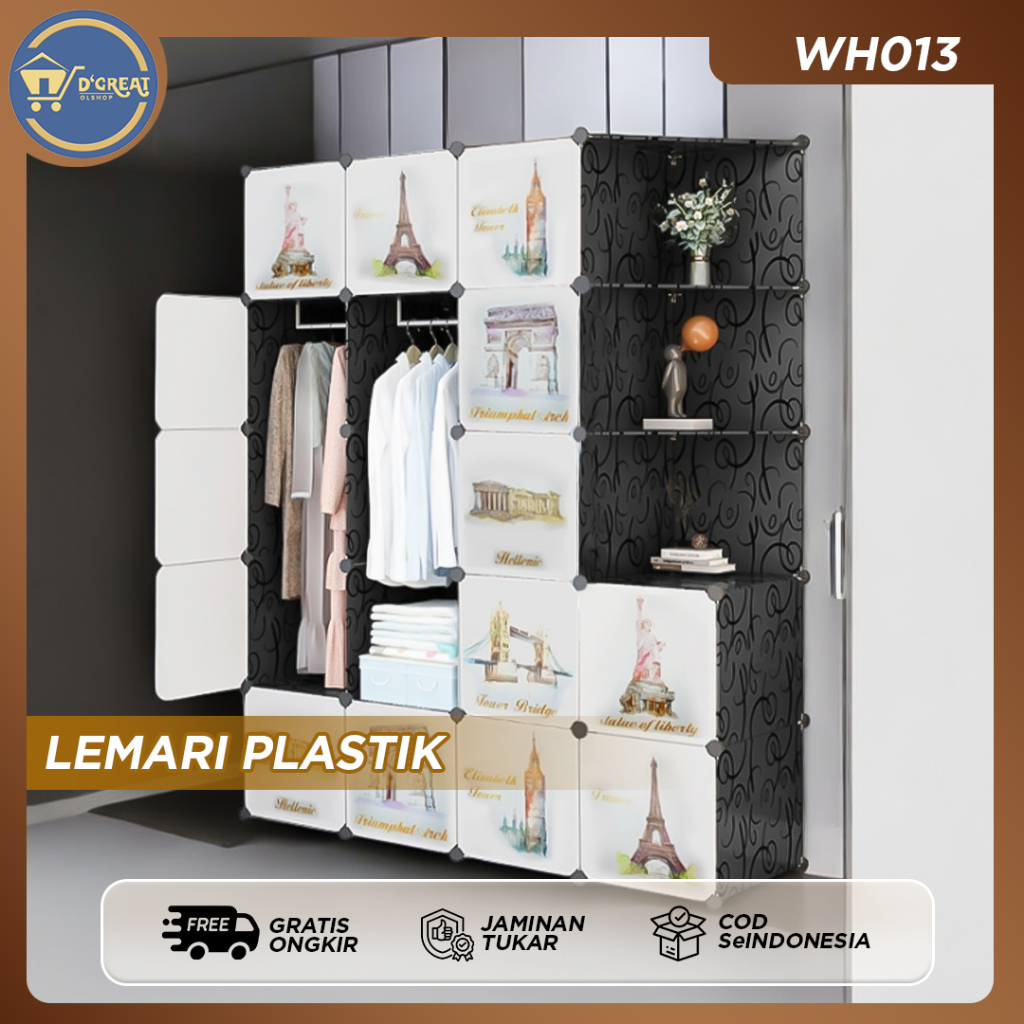 Lemari Pakaian Plastik Lemari Penyimpanan Pakaian Dewasa anti Debu Lemari Susun