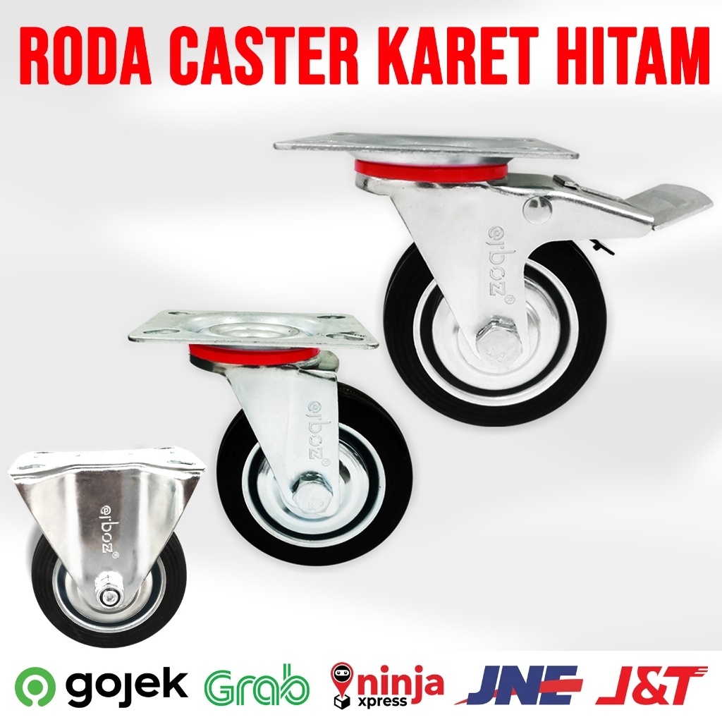 Roda Caster Troli Hitam 3 inch / Roda Caster 3 inch / Roda Caster HITAM 3 inch/ Roda karet 3 inch / 