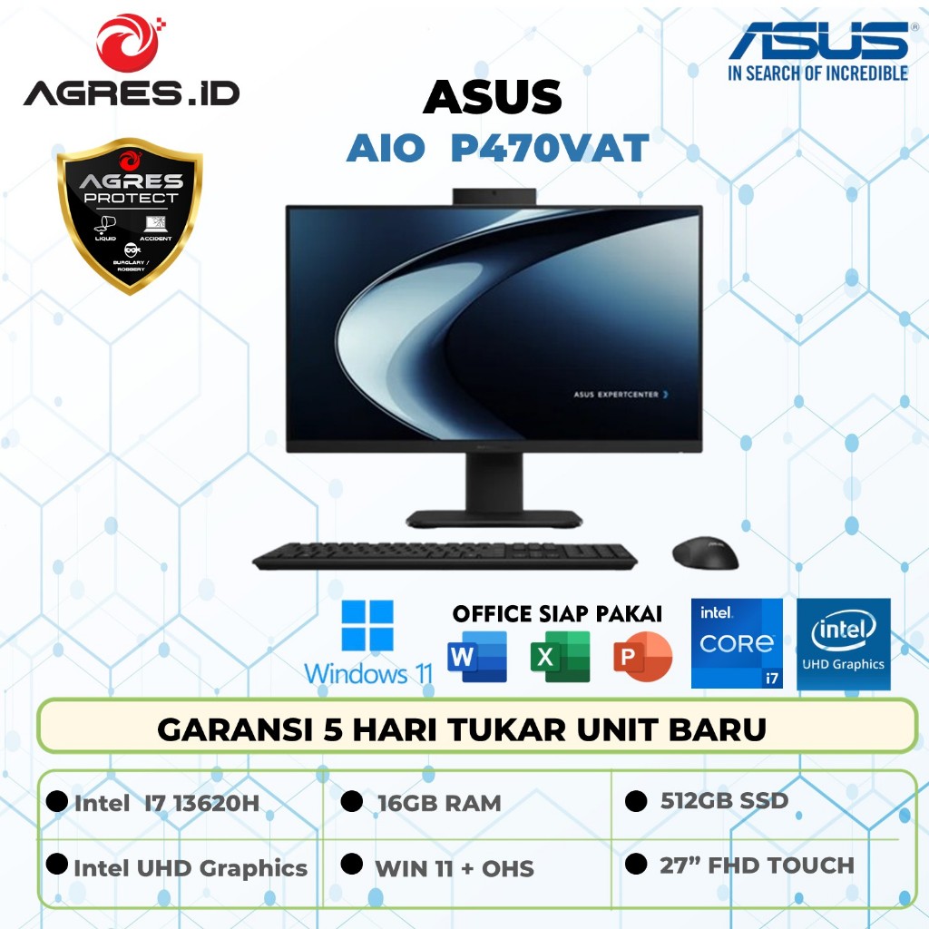 Asus ExpertCenter PC ALL IN ONE P470VAT Intel Core I7 13620H 16GB 512GB W11+OHS 27INC- Garansi Resmi