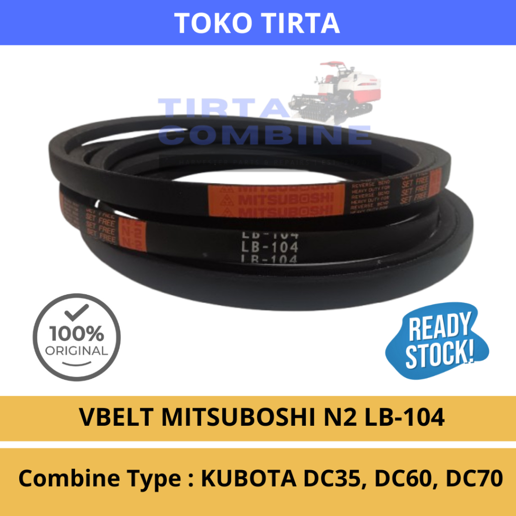 Mitsuboshi V-Belt Tali Kipas LB-104 (N2) Combine Kubota DC-35 DC-60 DC-70 N-2