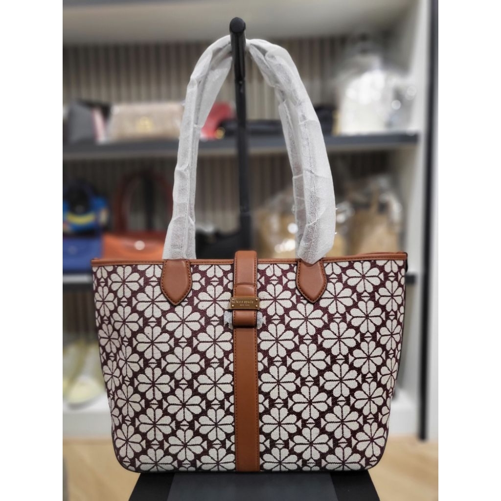 KS Spade Flower Jacquard Medium Open Tote Burgundy