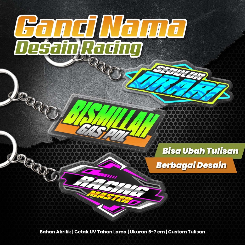 GANCI NAMA - GANTUNGAN KUNCI NAMA - MODEL RACE RACING - GANTUNGAN KUNCI MOBIL / MOTOR CUSTOM