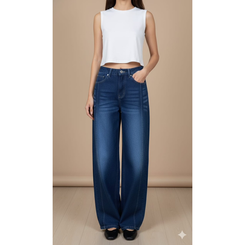 RINJEANS - Celana panjang wanita jeans pola garis lurus - Baggy pants Medium jumbo jeans- women’s ba