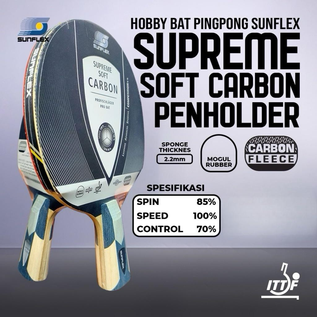 Bet Pingpong Tenis Meja SUNFLEX SUPREME Soft Carbon Competition Penholder Original
