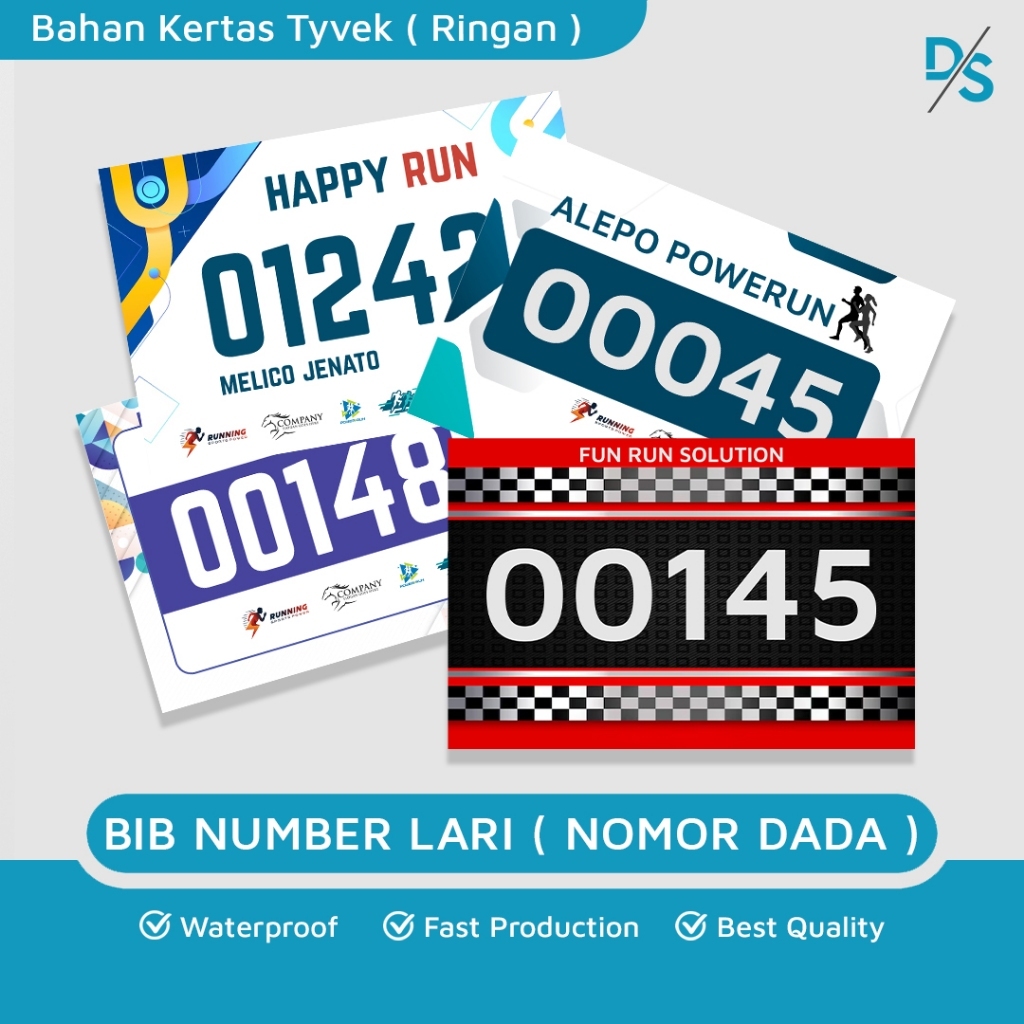 [LINK KHUSUS] DSPRINTING - Bib bahan Kertas Tyvek Dupont 68gsm /  Nomor dada / Nomor Perserta Lomba 