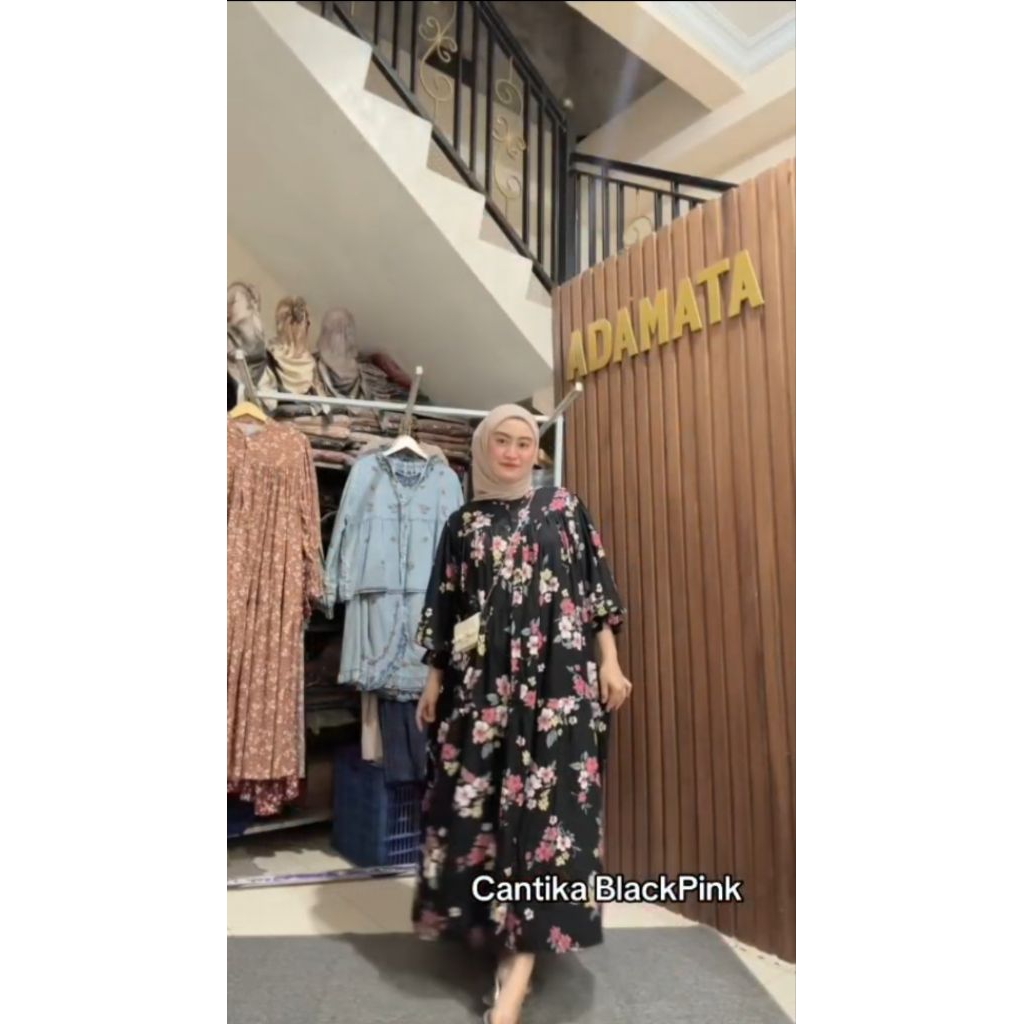 Selina Gamis Rayon Motif / Dress Viral lengan Balon