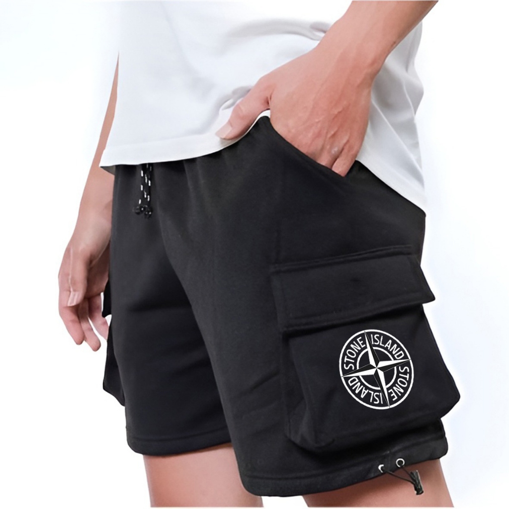 Zuro - celana cargo Stone Island bahan fleece unisex