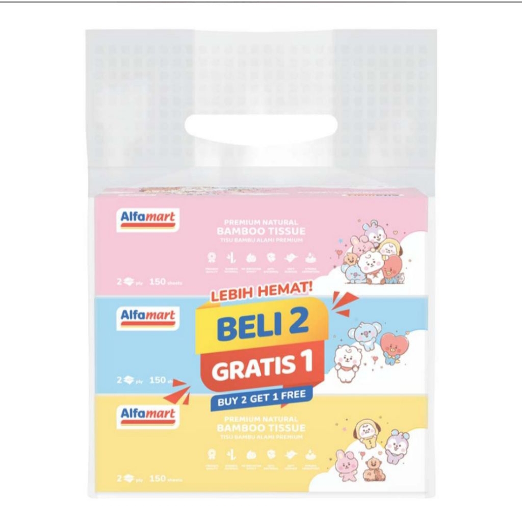 Alfamart Bamboo Tissue Premium Natural 150 Sheets | Beli 2 Gratis 1 | Tisu Bambu Alami Lembut & Rama
