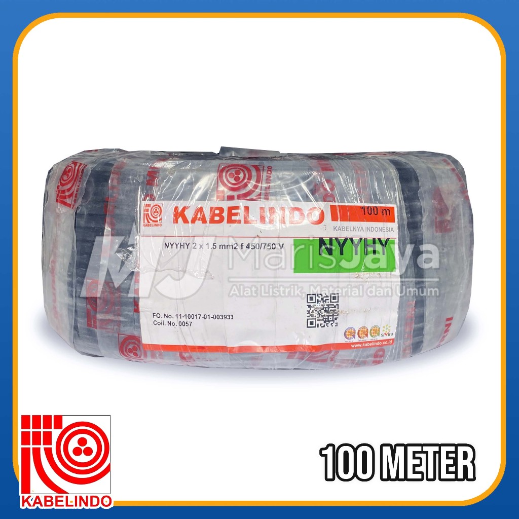 Kabel Serabut KABELINDO NYYHY (NYMHY) 2x1,5 2x1.5 mm² 100 meter HITAM (PER ROLL)