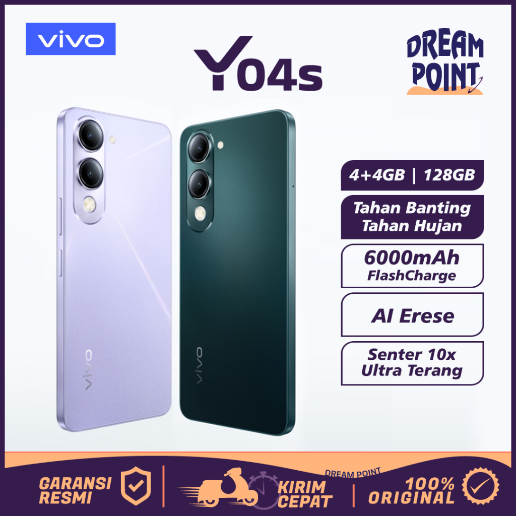 VIVO Y04s 4/128GB Tahan Banting HP Murah Original 100% Handphone Android HP 1 Jutaan Terbaik 2025