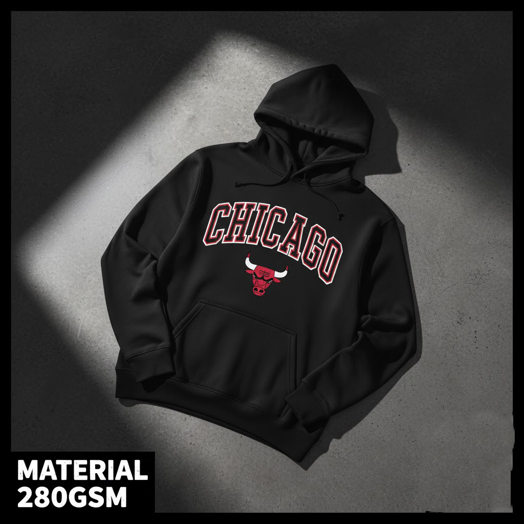 Hoodie Chicago Bulls NBA Premium Oversize Hitam Tebal | Jumper Sweater Cowok Cewek 280GSM Distro