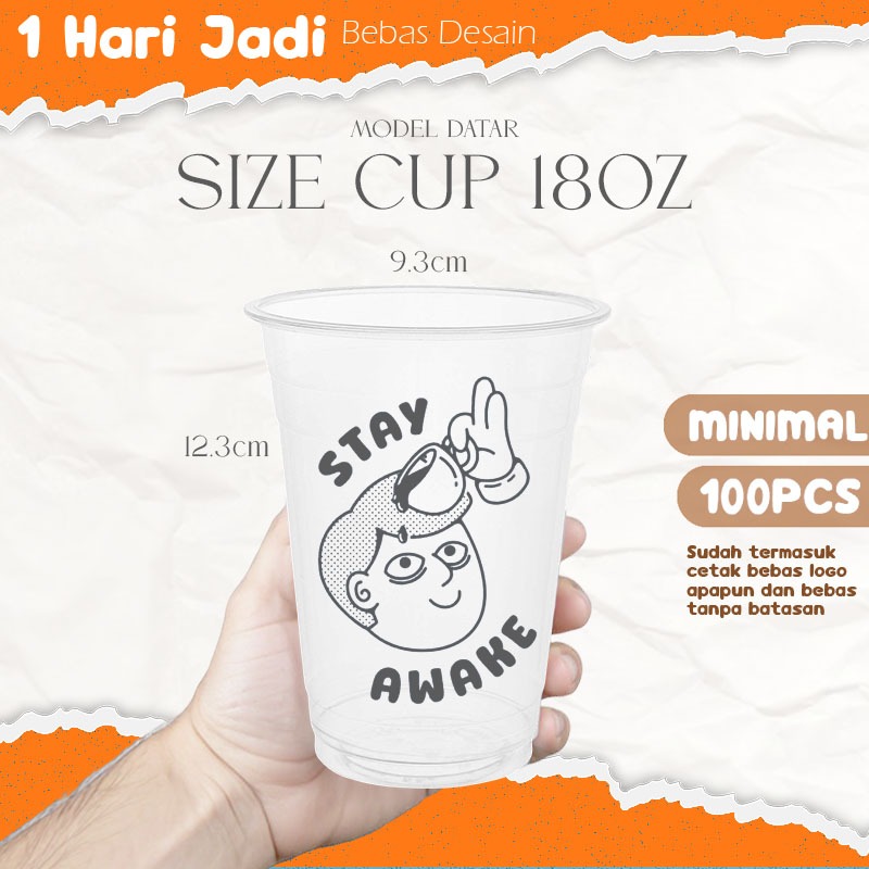 (Bebas Cetak) Sablon Cup 18 oz Datar Mantap / Custom Cup Plastik Murah, Cetak Cup Minuman Gelas