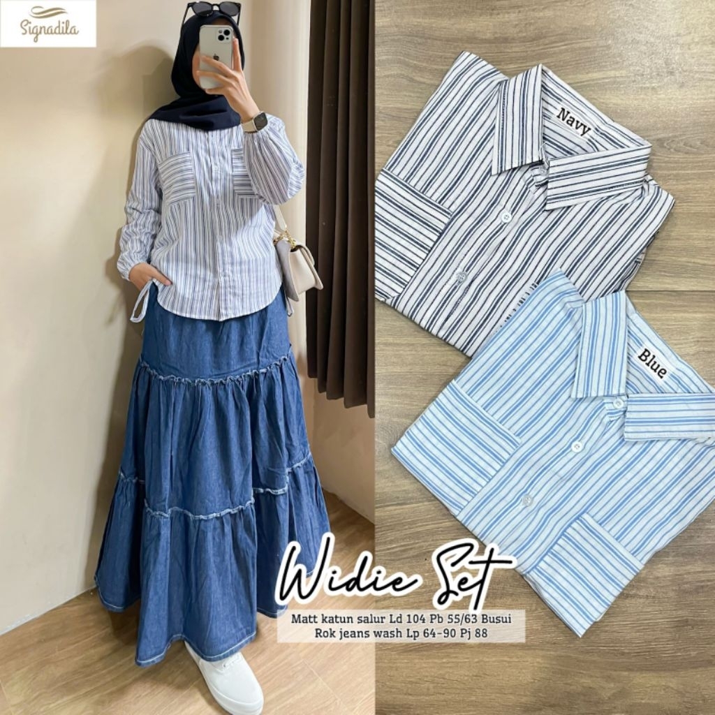 Widie Set Rok Jeans Susun Mix Katun Salur (Signadila)