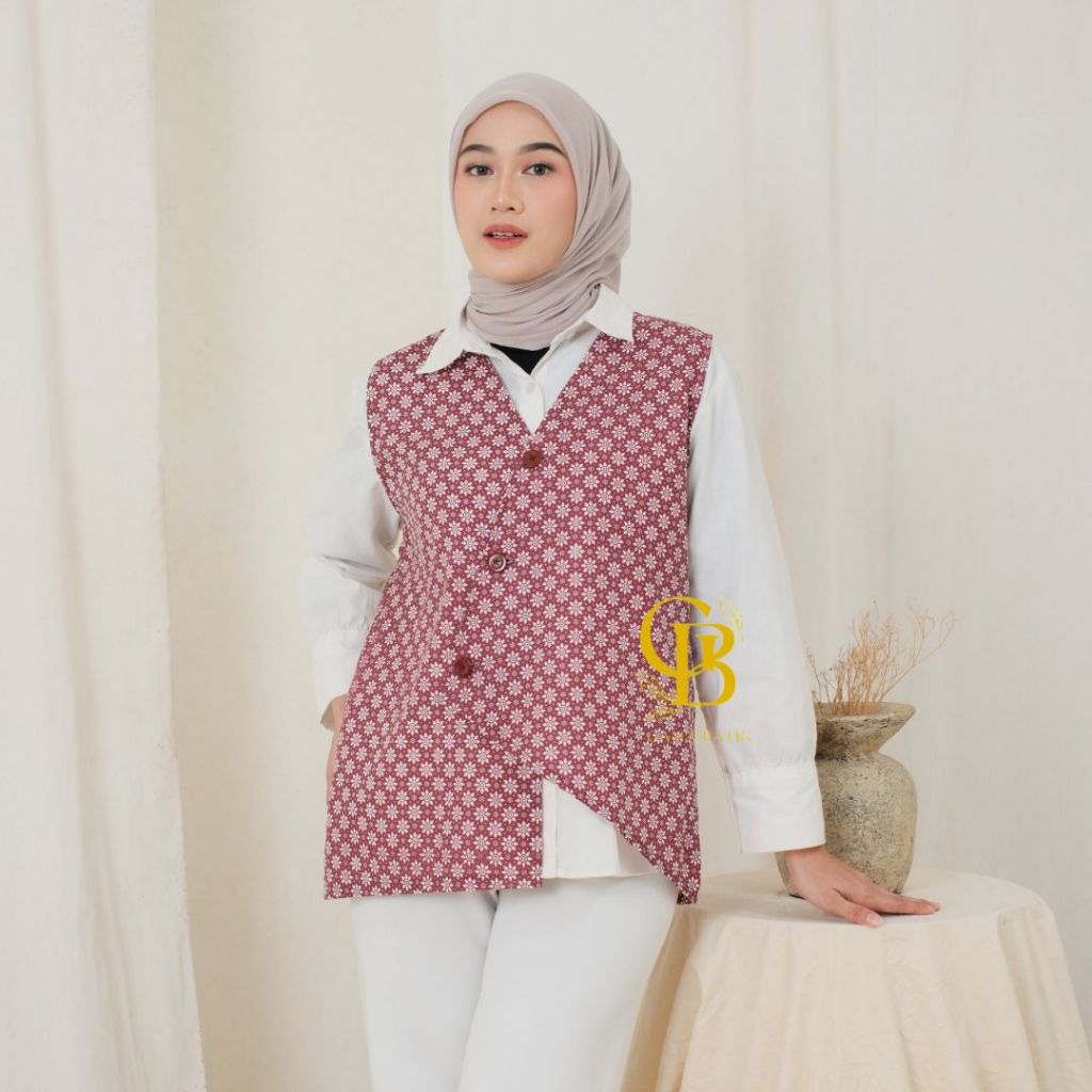 Vest Batik Atasan Wanita Tanpa Lengan Rompi Batik Modern