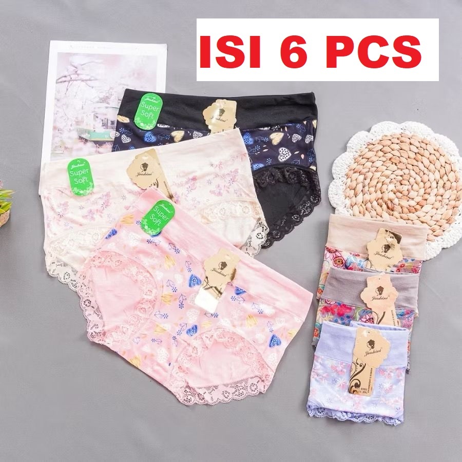 6pc - Celana Dalam Renda Wanita JIASHINI Art 8202 CD Remaja Perempuan Ukuran M-L-XL-XXL