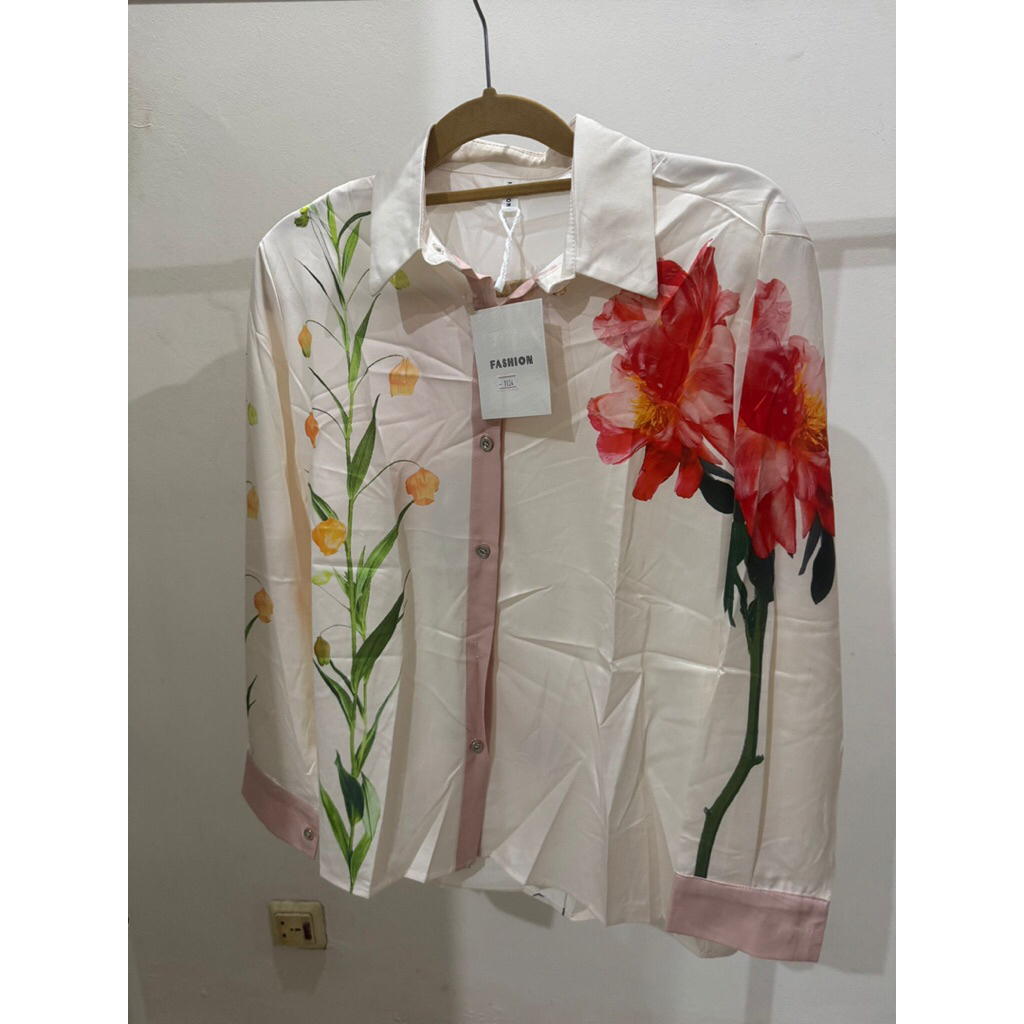 Kemeja kerja kemeja santai kemeja bunga putih | Baju atasan wanita blouse putih | Baju kerja | Baju 