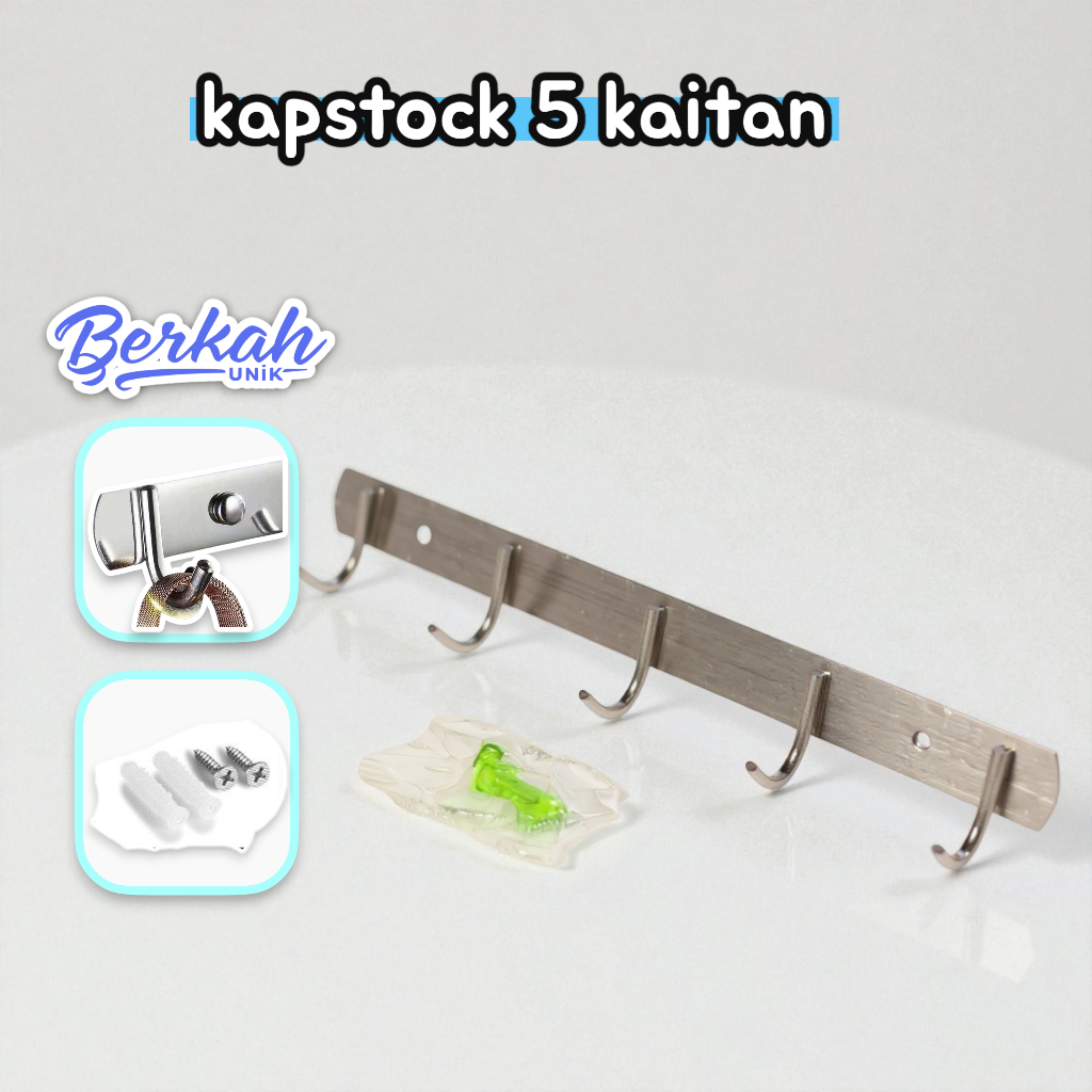 Kapstok Dinding 5 Hook Anti Karat / Kapstok Tempel Tembok Mini / Gantungan Kunci Belakang Pintu