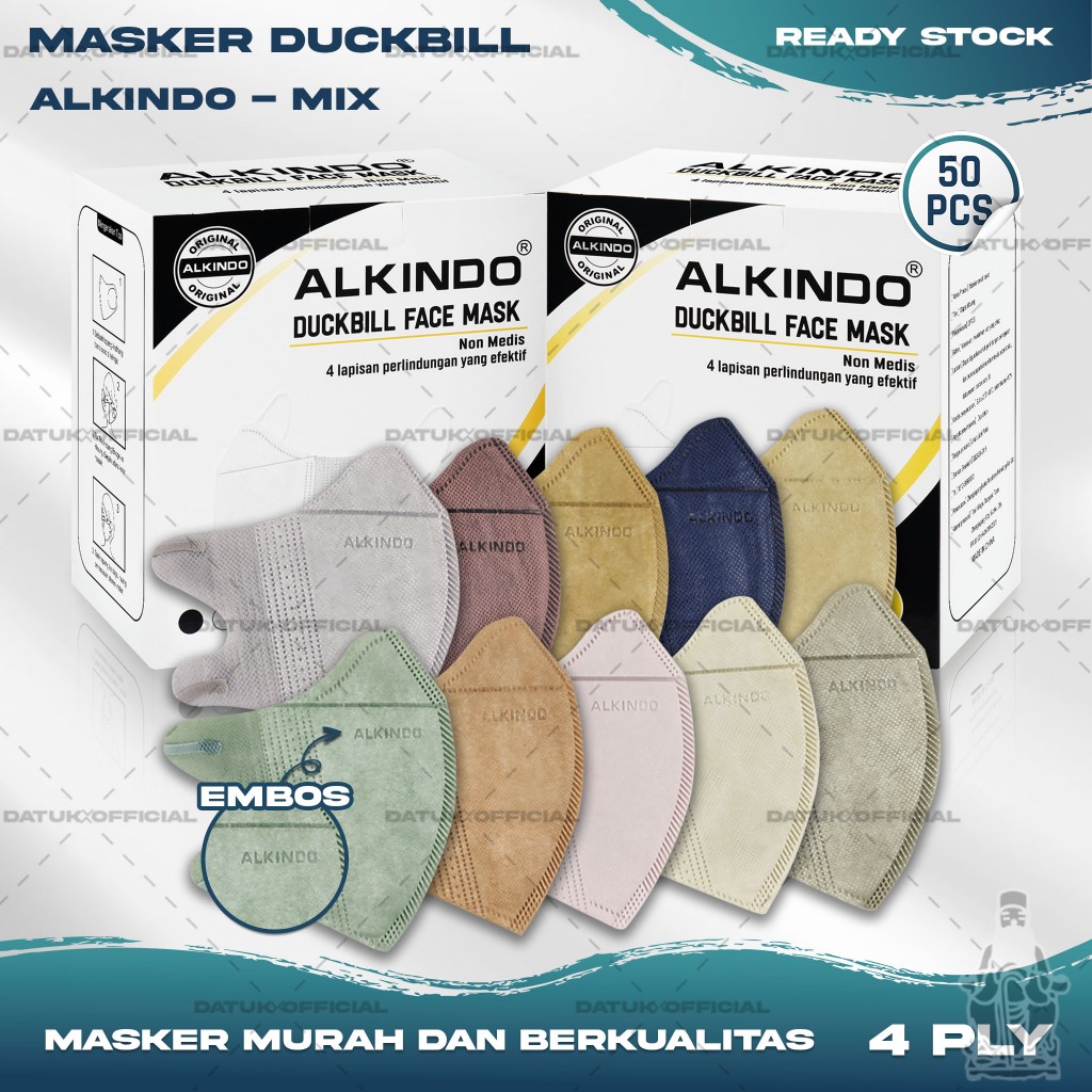 Masker Duckbil ALKINDO 4Ply isi 50Pcs Warna Mix Soft Nude Duckbill 4 Ply Earloop Surgical Mask