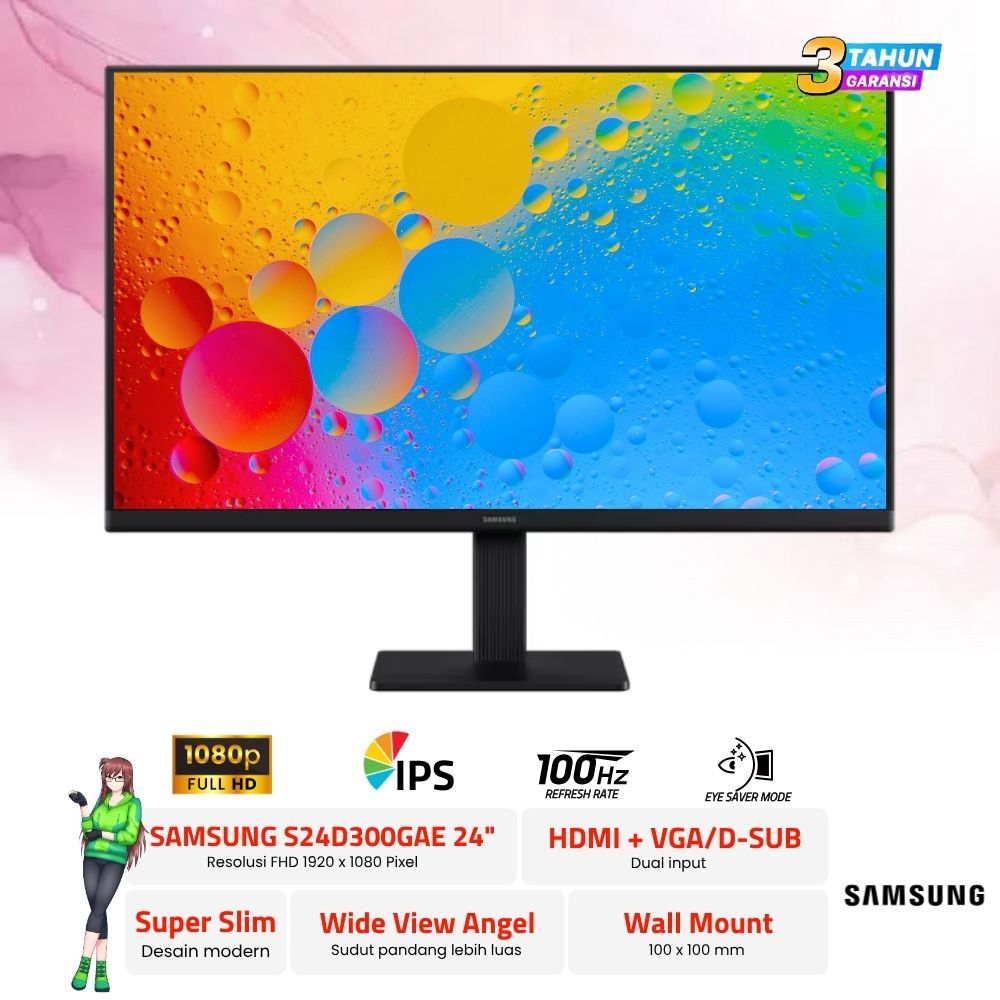 Samsung Monitor LED 24 inch S24D300GAE 100Hz /  Monitor Samsung 24 inch Flat