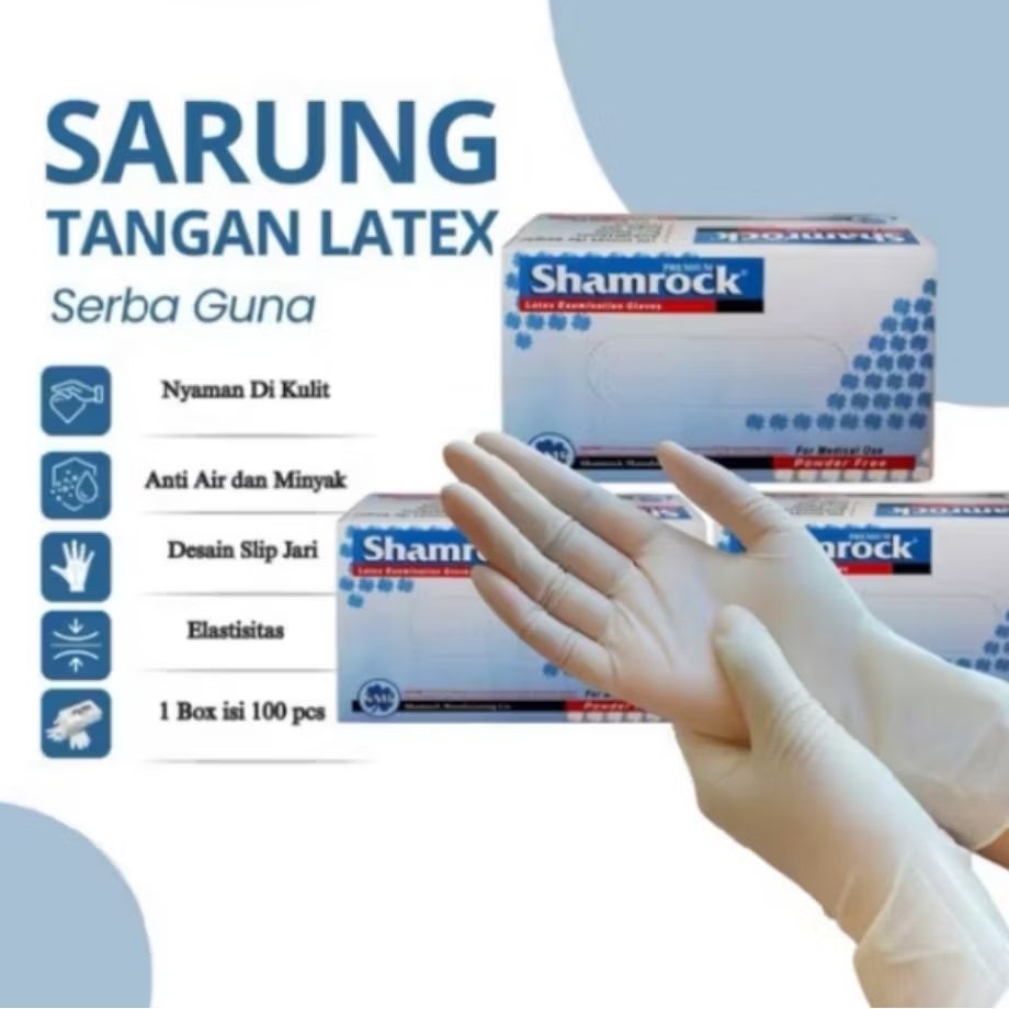 Shamrock Latex Free Powder Sarung Tangan Karet serbaguna / Handscoon Latek / Disposable Gloves / Han