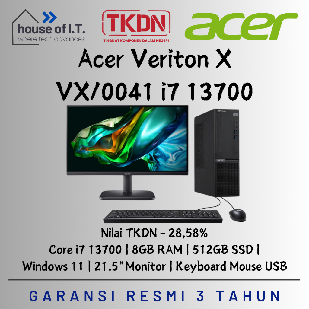 PC TKDN Acer Veriton X i7 13700 TKDN PC ACER VX/0041 - Acer Veriton X VX/0041 i7 13700 - Garansi Res